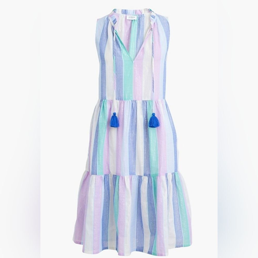 NWT J Crew Factory Ruffle Shimmer Beach Tiered Cotton Sheer Dress Cover Up Sz S